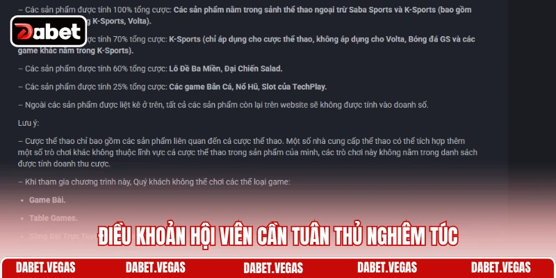 Khuyến Mãi DABET 4 Điều khoản hội viên cần tuân thủ nghiêm túc