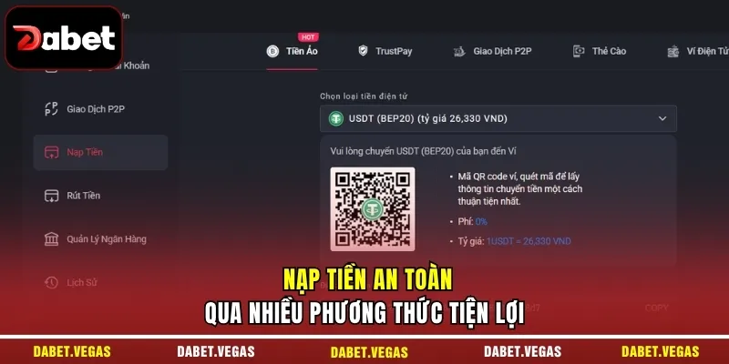 DABET 23 Nạp tiền an toàn qua nhiều phương thức tiện lợi